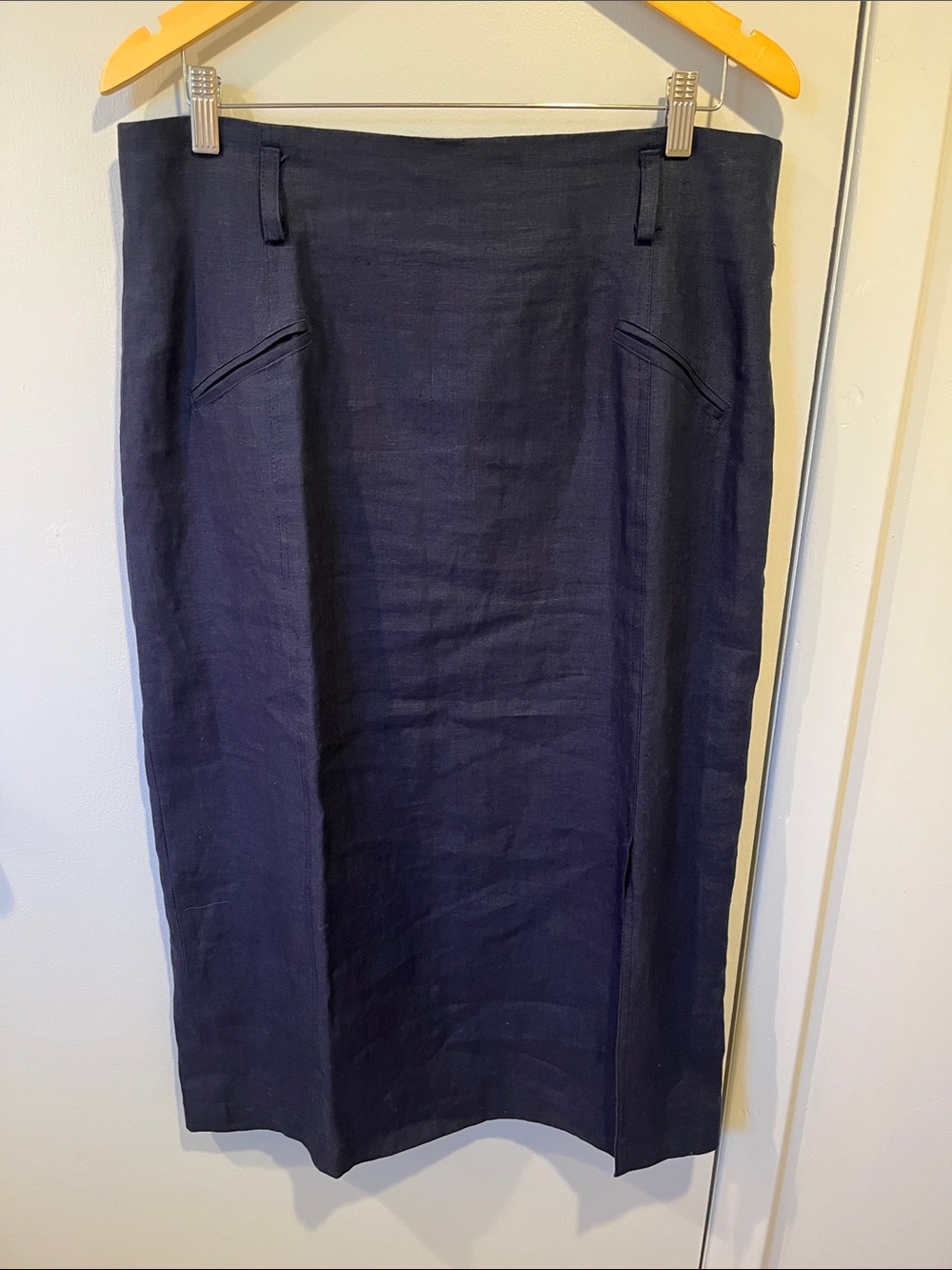 Navy linen midi skirt